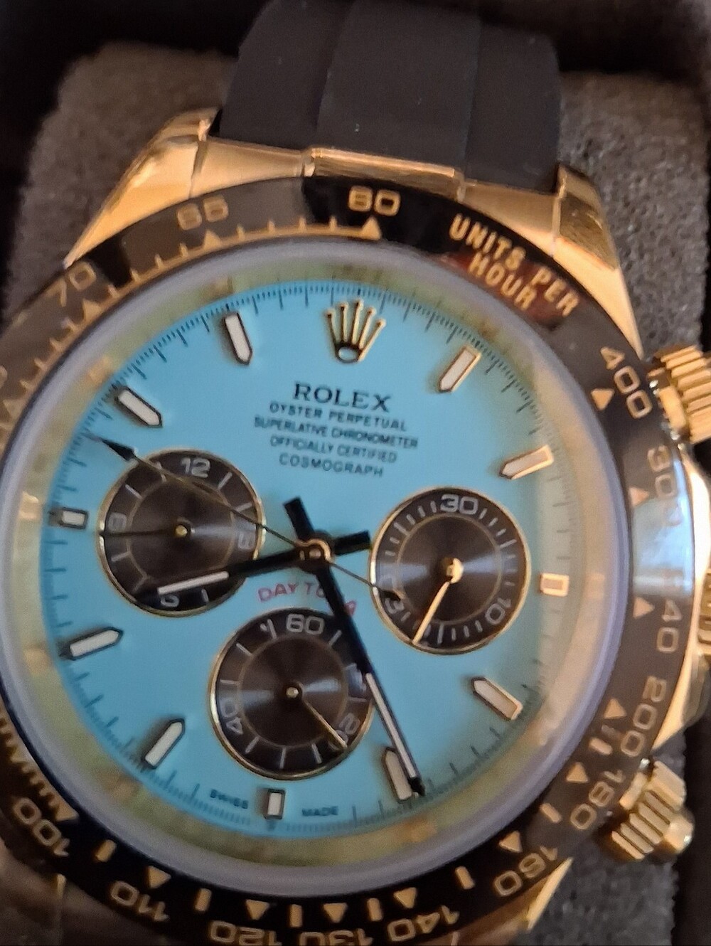 Men's Luxury Tiffany Blue Dial Chronograph Watch with Black Strap Automatic - Picture 12 of 12